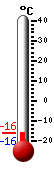 Nyt: -16.0&deg;C, Maksimi: -100.0&deg;C, Minimi: 100.0&deg;C